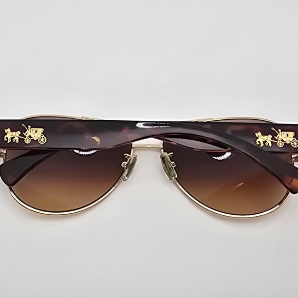 Coach HC7049 L944 Olivia Gold Tortoise Frame Brown Gradient Aviator Sunglasses - Picture 10 of 15